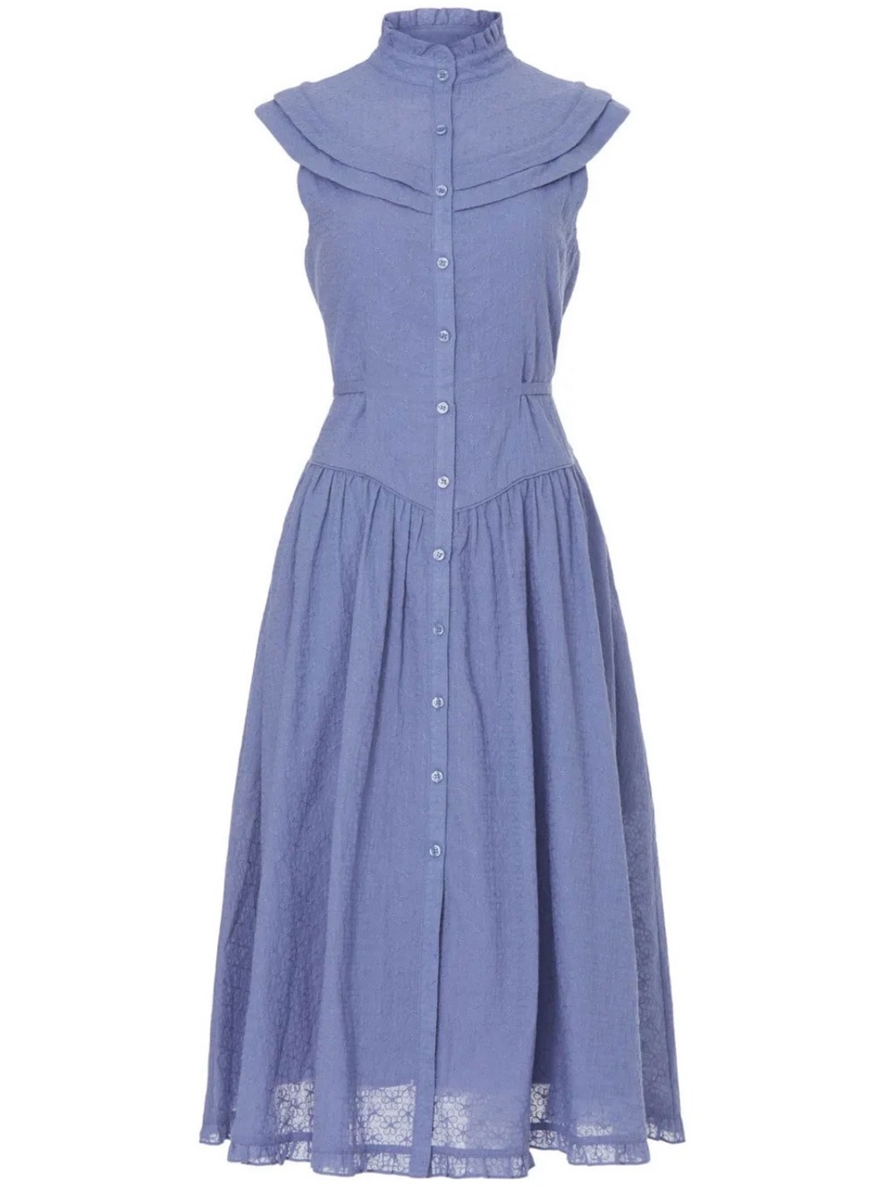 Pamela Love Blue Eyelet Floral Sleeveless Button-Front Midi Dress Periwinkle